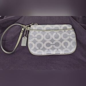 Authentic Coach Mini Signature C / Op Art Wristlet – Grey & Silver